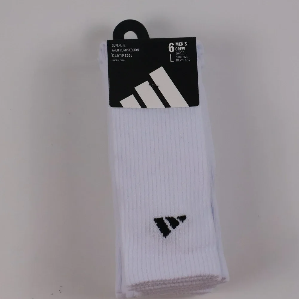 Adidas Crew Socks Superlite ClimaCool White Black 6 Pack Large NWT
